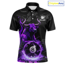 Load image into Gallery viewer, Black &amp; Purple Flames Pool 8 Ball Men's Billiard Team Shirt Custom Funny Bull Billiard Attire NYN2502