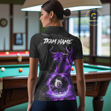 Load image into Gallery viewer, Black &amp; Purple Flames Pool 8 Ball Women's Billiard Team Shirt Custom Funny Bull Billiard Attire NYN2502