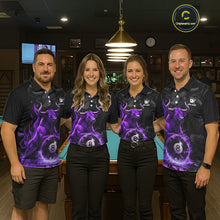 Load image into Gallery viewer, Black &amp; Purple Flames Pool 8 Ball Men's Billiard Team Shirt Custom Funny Bull Billiard Attire NYN2502