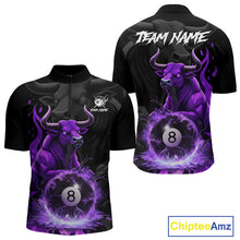 Load image into Gallery viewer, Black &amp; Purple Flames Pool 8 Ball Men's Billiard Team Shirt Custom Funny Bull Billiard Attire NYN2502