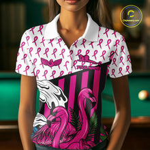Load image into Gallery viewer, Custom Breast Cancer Awareness Pool Ball Women's Billiard Shirt Funny Flamingo Billiard Attire NYN2504