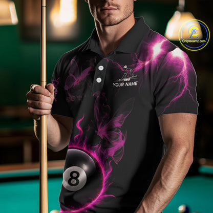 Pink Smokes Butterfly Pool 8 Ball Men's Billiard Team Shirt Custom Billiard Polo & 1/4-Zip Attire NYN2505