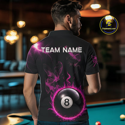 Pink Smokes Butterfly Pool 8 Ball Men's Billiard Team Shirt Custom Billiard Polo & 1/4-Zip Attire NYN2505