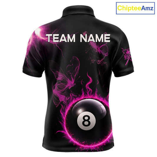 Pink Smokes Butterfly Pool 8 Ball Men's Billiard Team Shirt Custom Billiard Polo & 1/4-Zip Attire NYN2505
