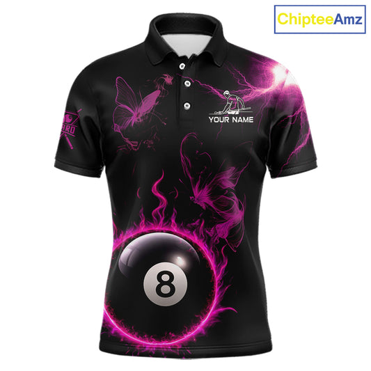 Pink Smokes Butterfly Pool 8 Ball Men's Billiard Team Shirt Custom Billiard Polo & 1/4-Zip Attire NYN2505
