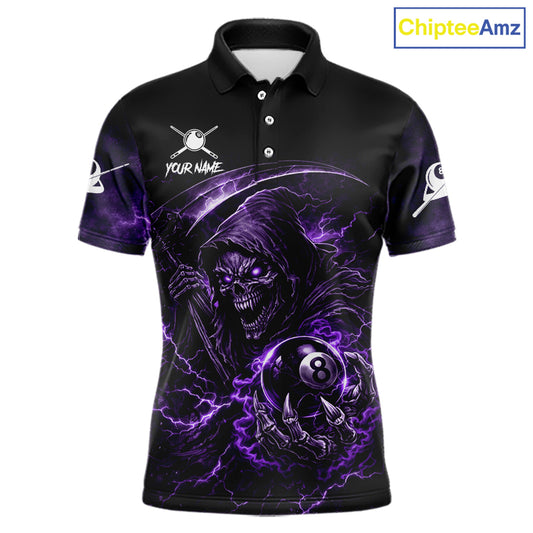 Thunder Purple Smokes Grim Reaper Ball 8 Billiards Pool Shirt For Men Personalized Billiard Team Names NYN2695