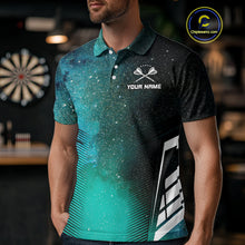 Load image into Gallery viewer, Custom Men's Darts Team Shirt With Cosmic Teal Gradient &amp; Abstract Dartboards NYN0287