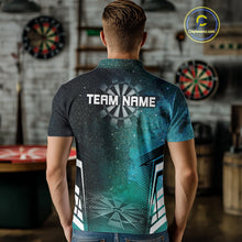 Load image into Gallery viewer, Custom Men's Darts Team Shirt With Cosmic Teal Gradient &amp; Abstract Dartboards NYN0287