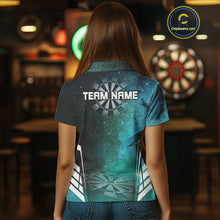 Load image into Gallery viewer, Custom Women's Darts Team Shirt With Cosmic Teal Gradient &amp; Abstract Dartboards NYN0287