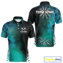 Load image into Gallery viewer, Custom Men's Darts Team Shirt With Cosmic Teal Gradient &amp; Abstract Dartboards NYN0287