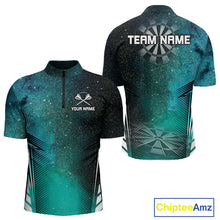 Load image into Gallery viewer, Custom Men's Darts Team Shirt With Cosmic Teal Gradient &amp; Abstract Dartboards NYN0287