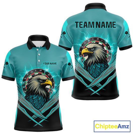Men's Custom Darts Shirt Turquoise Eagle And Thunder Lightning Dartboards NYN0289