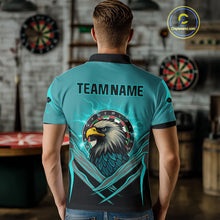 Load image into Gallery viewer, Men's Custom Darts Shirt Turquoise Eagle And Thunder Lightning Dartboards NYN0289