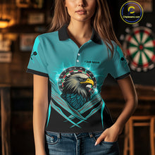 Load image into Gallery viewer, Women's Custom Darts Shirt Turquoise Eagle And Thunder Lightning Dartboards NYN0289