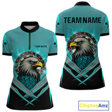 Load image into Gallery viewer, Women's Custom Darts Shirt Turquoise Eagle And Thunder Lightning Dartboards NYN0289