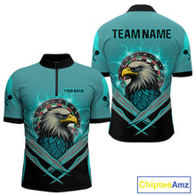 Load image into Gallery viewer, Men's Custom Darts Shirt Turquoise Eagle And Thunder Lightning Dartboards NYN0289