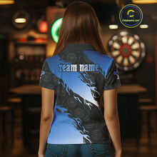 Load image into Gallery viewer, Custom Women's Darts Shirt With Cobalt Flames &amp; Black Dartboard Pattern, Darts Jersey NYN0291