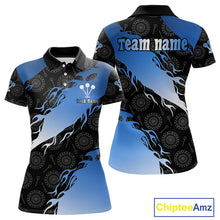 Load image into Gallery viewer, Custom Women's Darts Shirt With Cobalt Flames &amp; Black Dartboard Pattern, Darts Jersey NYN0291