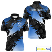 Load image into Gallery viewer, Custom Men's Darts Shirt With Cobalt Flames &amp; Black Dartboard Pattern, Darts Jersey NYN0291