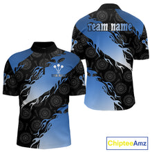 Load image into Gallery viewer, Custom Men's Darts Shirt With Cobalt Flames &amp; Black Dartboard Pattern, Darts Jersey NYN0291