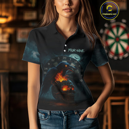 Personalized Blue Raven & Skull Grunge Dart Jerseys, Dart Team Shirts For Women Custom NYN1096