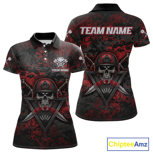 Skull Warrior Red Digital Camo Custom Funny Darts Polo Shirt For Women Dart Jerseys NYN1951