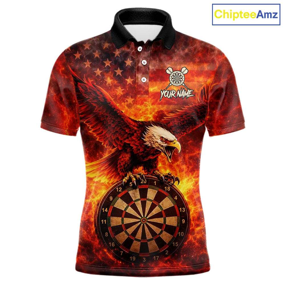 US Flag Eagle Flame Dartboard Darts Polo Shirts For Men Custom Patriotic Dart Team Jerseys NYN2507