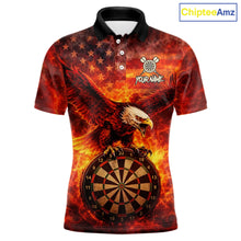 Load image into Gallery viewer, US Flag Eagle Flame Dartboard Darts Polo Shirts For Men Custom Patriotic Dart Team Jerseys NYN2507