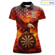 Load image into Gallery viewer, US Flag Eagle Flame Dartboard Darts Polo Shirts For Women Custom Patriotic Dart Team Jerseys NYN2507