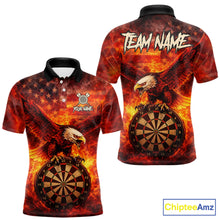 Load image into Gallery viewer, US Flag Eagle Flame Dartboard Darts Polo Shirts For Men Custom Patriotic Dart Team Jerseys NYN2507