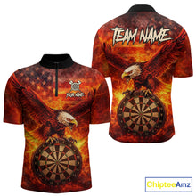 Load image into Gallery viewer, US Flag Eagle Flame Dartboard Darts Quarter-Zip Shirts For Men Custom Patriotic Dart Team Jerseys NYN2507