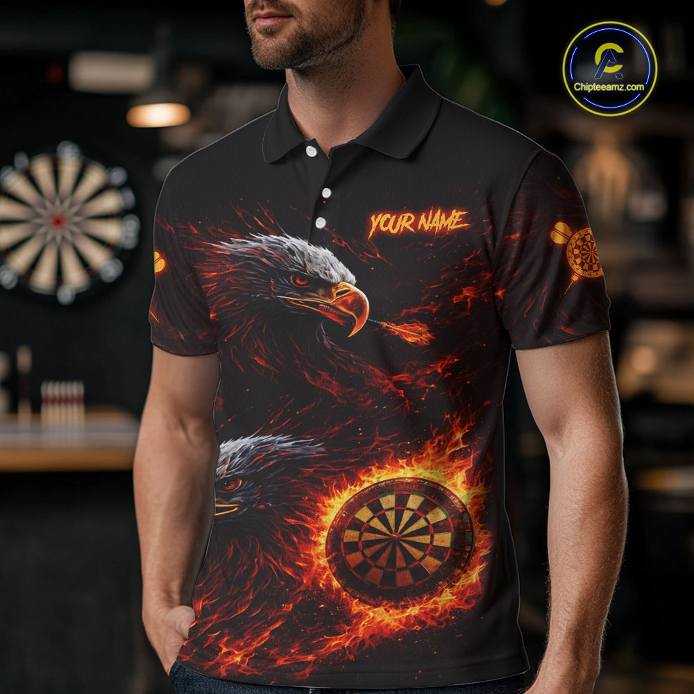 Eagle Couple Flame Dartboard & Arrow Men Darts Polo Shirt Custom Outfits Dart Team Jerseys NYN2508