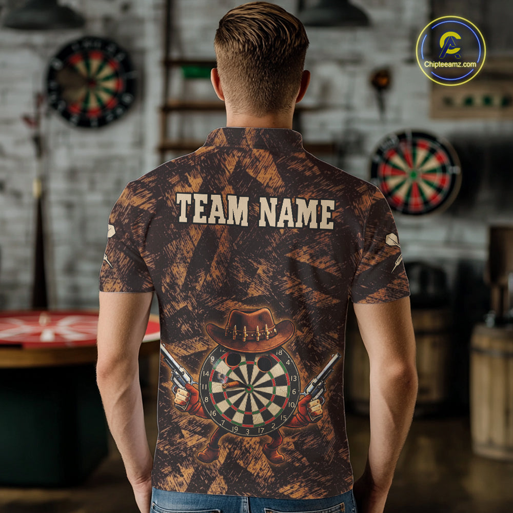 Funny Dartboard Cowhand Men Darts Polo Shirt Personalized Brown Grunge Dart Team Jerseys NYN2510
