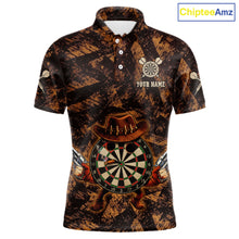 Load image into Gallery viewer, Funny Dartboard Cowhand Men Darts Polo Shirt Personalized Brown Grunge Dart Team Jerseys NYN2510