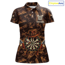 Load image into Gallery viewer, Funny Dartboard Cowhand Women Darts Polo Shirt Personalized Brown Grunge Dart Team Jerseys NYN2510