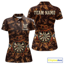 Load image into Gallery viewer, Funny Dartboard Cowhand Women Darts Polo Shirt Personalized Brown Grunge Dart Team Jerseys NYN2510