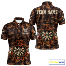 Load image into Gallery viewer, Funny Dartboard Cowhand Men Darts Polo Shirt Personalized Brown Grunge Dart Team Jerseys NYN2510