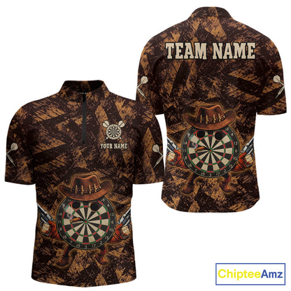 Funny Dartboard Cowhand Men Darts Quarter-Zip Shirt Personalized Brown Grunge Dart Team Jerseys NYN2510