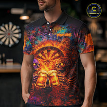 Load image into Gallery viewer, Funny Skeleton Cheer Beer Flame Men Darts Polo Shirt Custom Graffiti Dart Team Jerseys NYN2513