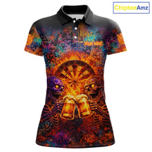 Load image into Gallery viewer, Funny Skeleton Cheer Beer Flame Women Darts Polo Shirt Custom Graffiti Dart Team Jerseys NYN2513