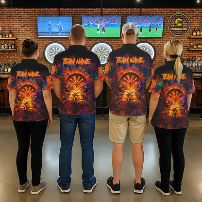 Funny Skeleton Cheer Beer Flame Men Darts Polo Shirt Custom Graffiti Dart Team Jerseys NYN2513