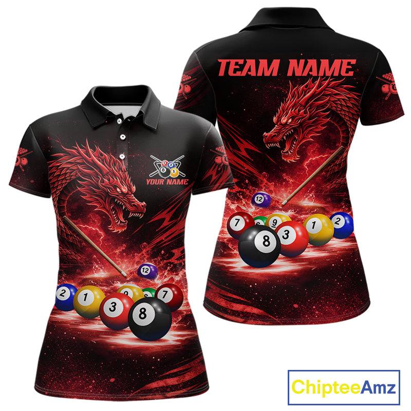 Red Funny Dragon Thunder Ball Pool Billiard Team Shirt For Women Custom Billiards Ball Attire NYN2701