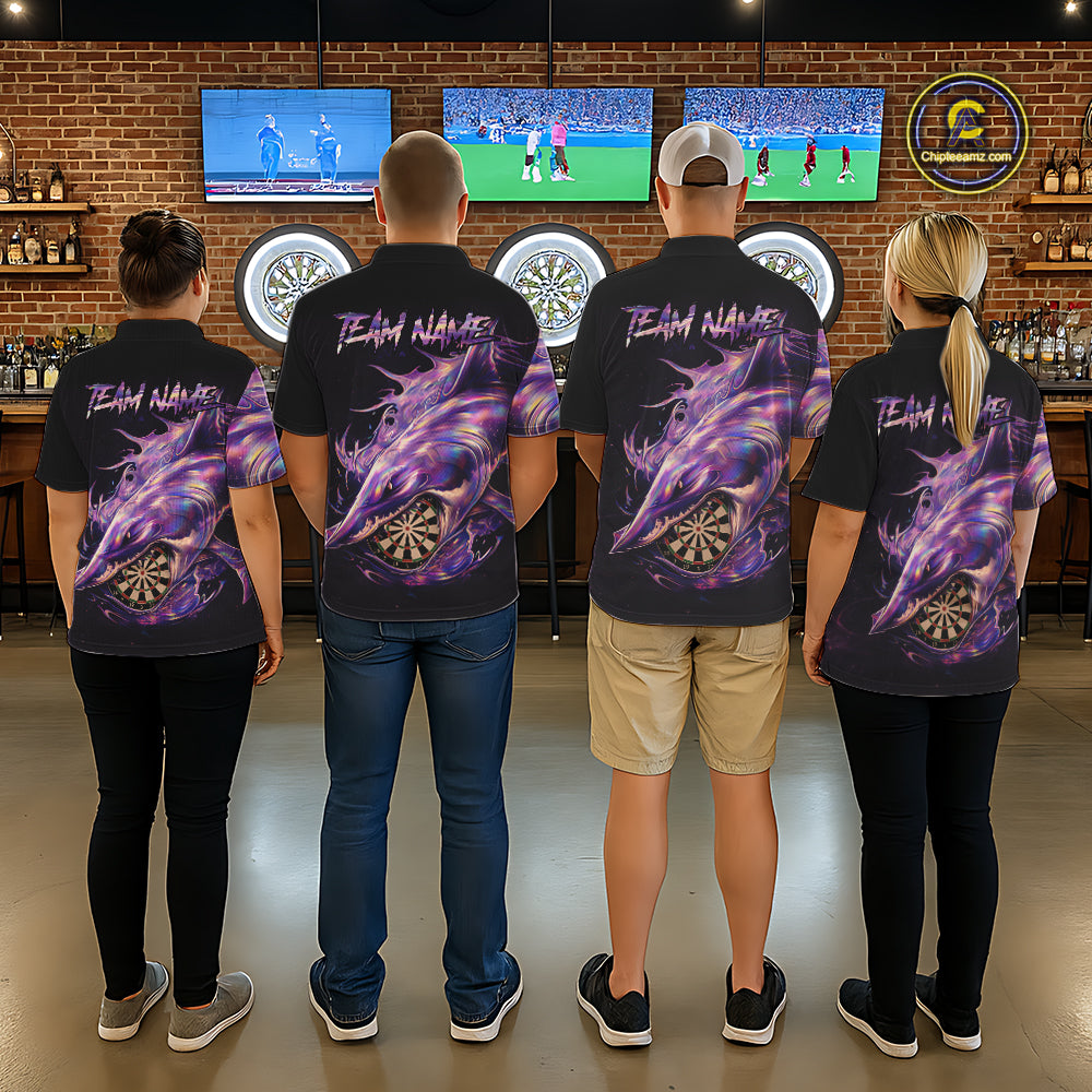 Personalized Pink Holographic Shark Men Darts Polo League Shirts Funny Grunge Dart Jerseys NYN2707