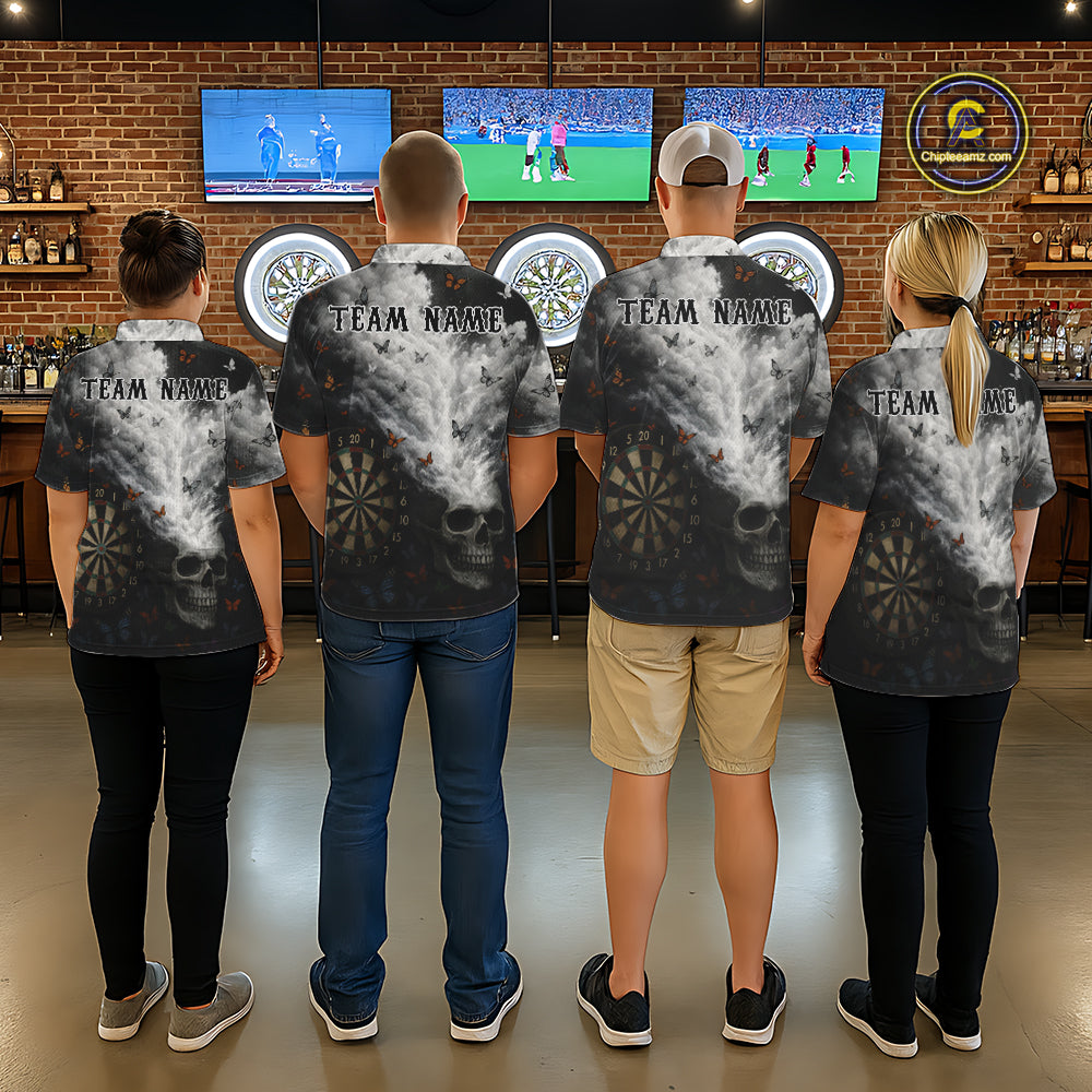 Custom White Smokes Skull Dartboard Men Dart Polo Shirt Butterfly Dart Jerseys NYN2708