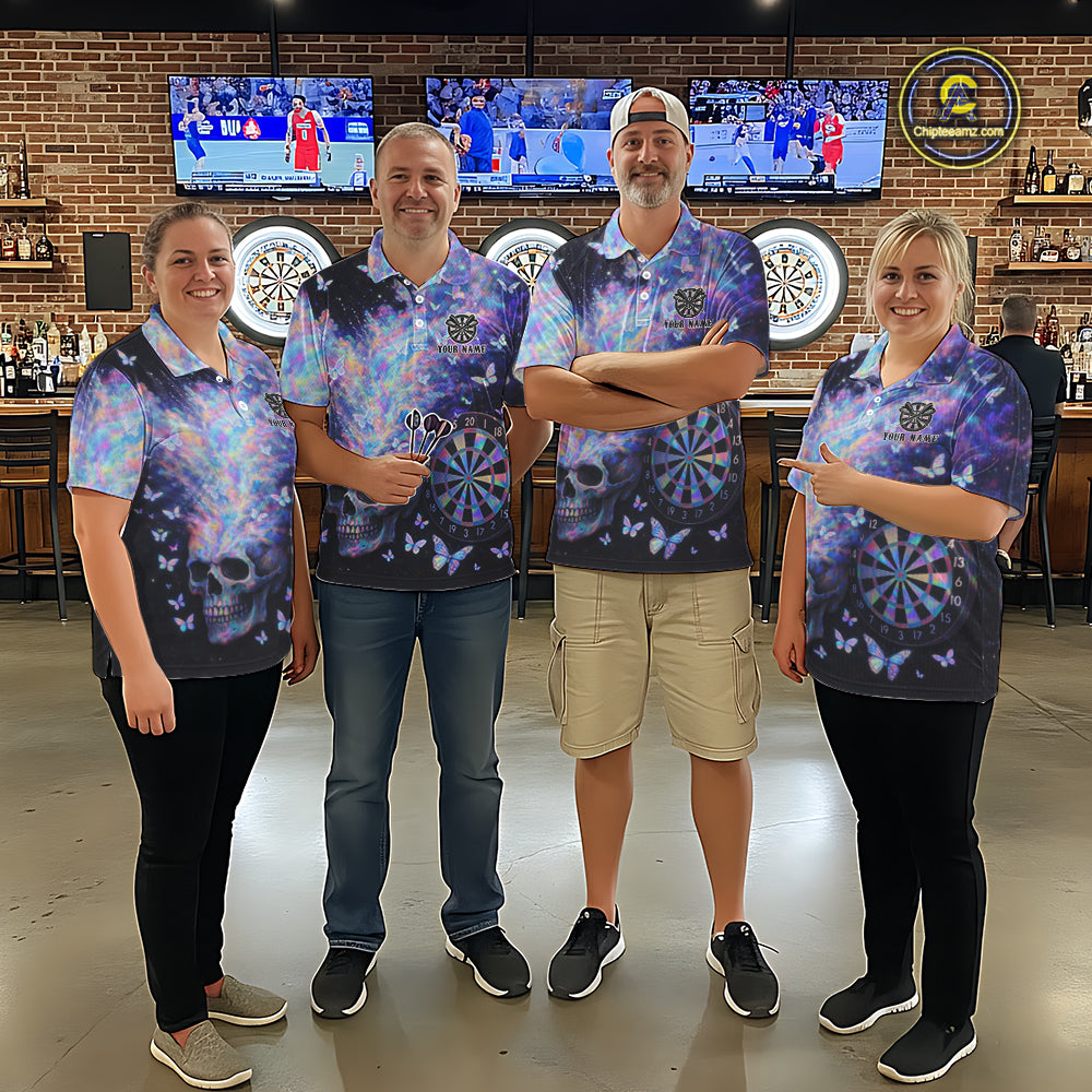 Custom Holographic Smokes Skull Dartboard Men Dart Polo Shirt Butterfly Dart Jerseys NYN2709