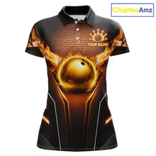 Load image into Gallery viewer, Custom Fire Flame Bowling Jerseys For Women, Personalized Bowling Pin &amp; Ball Team Shirts | Yellow NYN3069