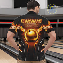 Load image into Gallery viewer, Custom Fire Flame Bowling Jerseys For Men, Personalized Bowling Pin &amp; Ball Team Shirts | Yellow NYN3069