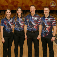 Load image into Gallery viewer, Personalized Fire Flame USA Flag Eagle Bowling Team Shirts For Men Outfits Patriotic Bowling Gifts NYN3073