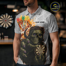 Load image into Gallery viewer, Men's Custom Darts Shirt With Death Reaper Fiery Dartboard &amp; Lightning Effect NYN0295