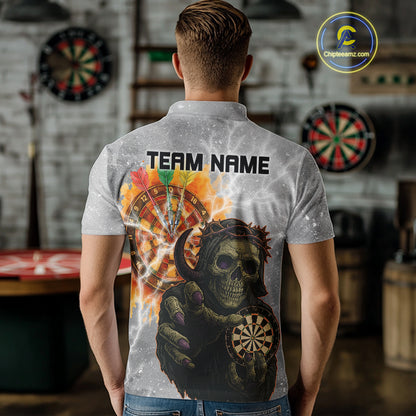 Men's Custom Darts Shirt With Death Reaper Fiery Dartboard & Lightning Effect NYN0295